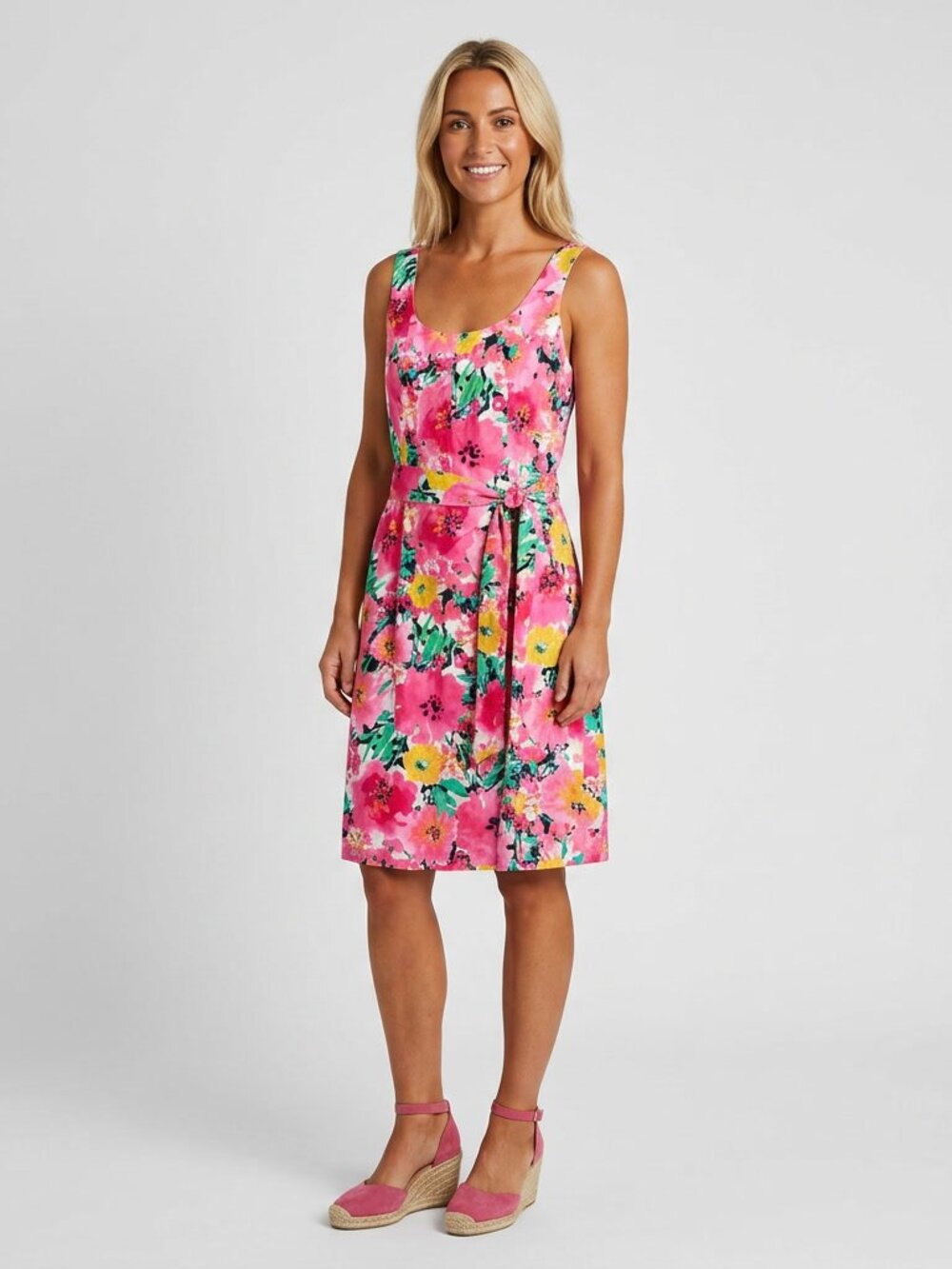 Vintage Anne Klein Floral Print Summer Dress Size 8